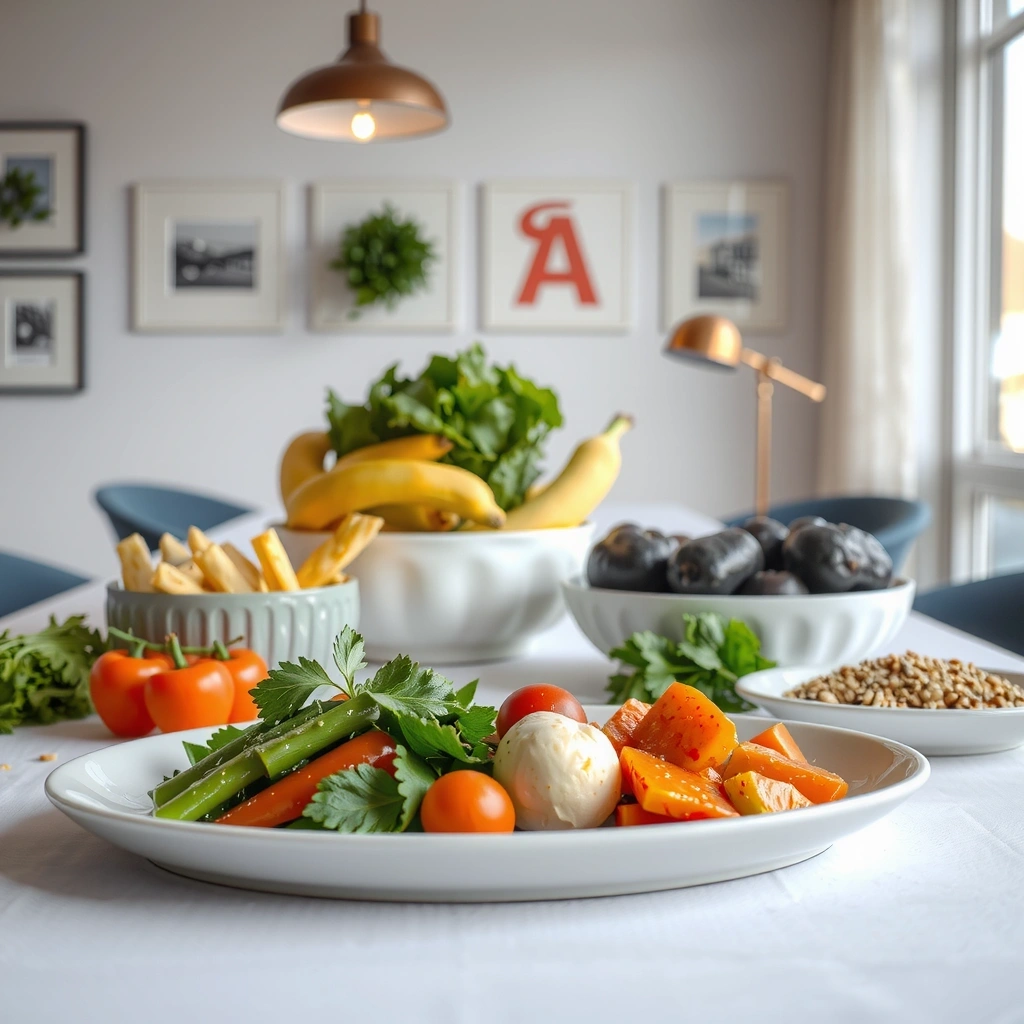 Eingedeckter Tisch mit gesundem Essen