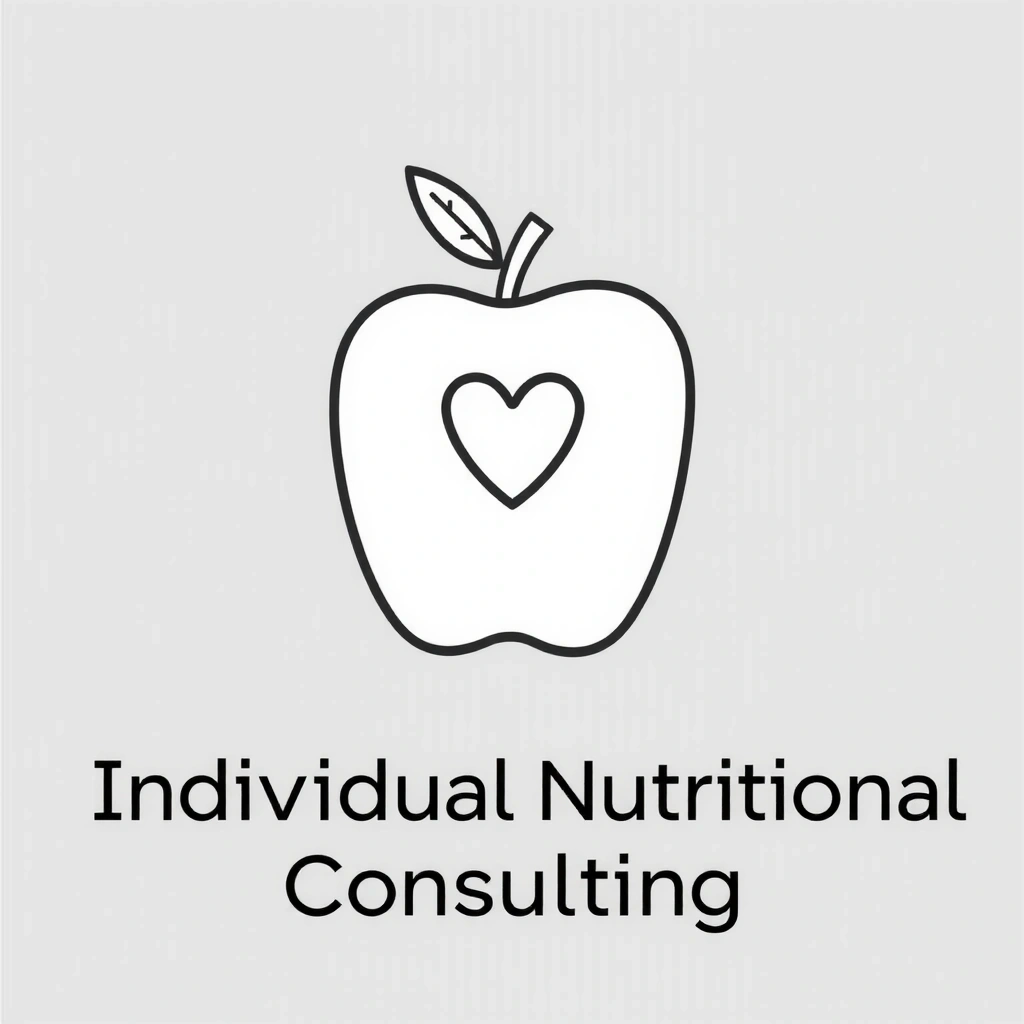 Icona stilizzata di una mela con un cuore, che simboleggia la consulenza nutrizionale individuale e la cura personalizzata.