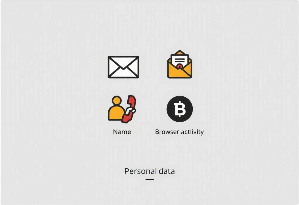 Icone che rappresentano diversi tipi di dati personali come nome, email, telefono, indirizzo